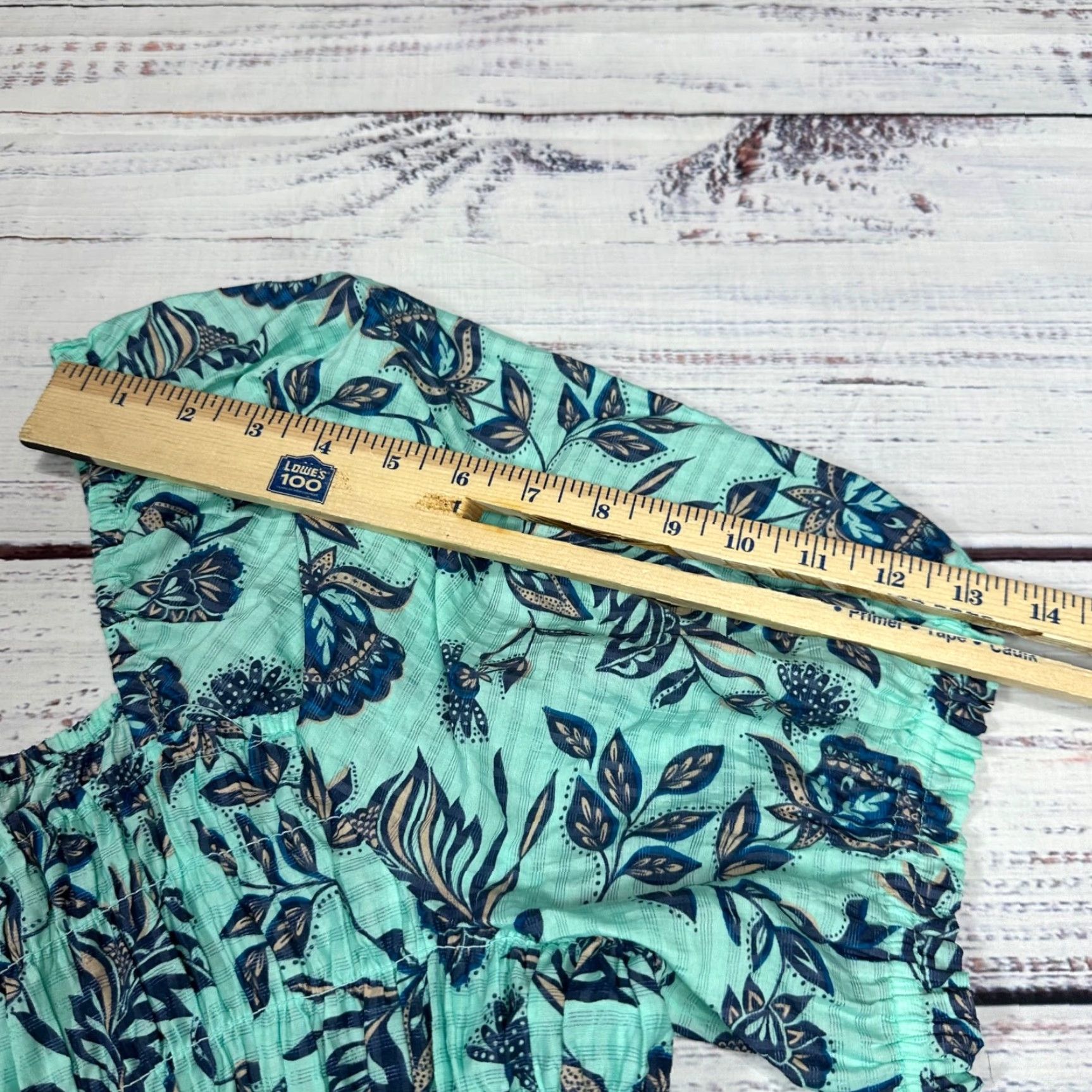 Vintage Lane Bryant Blouse Short Puff Sleeve Smocked Top Plus 24 Aqua Green Floral Pullover Women Size 4XL / US 24-26 - 4 Thumbnail