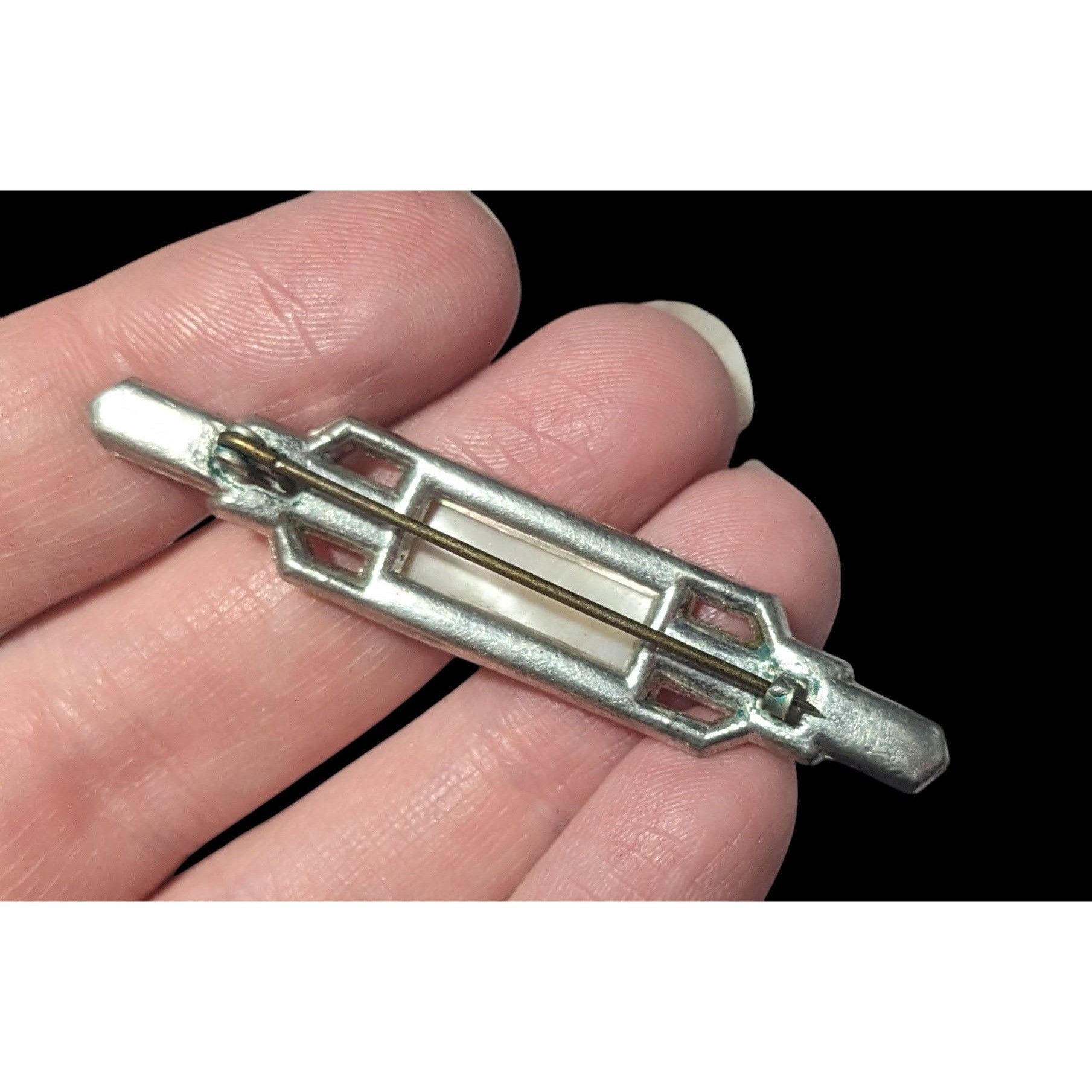 Other Vintage Art Deco Mother Of Pearl Rhinestone Silver Tone Broo Size ONE SIZE - 3 Thumbnail