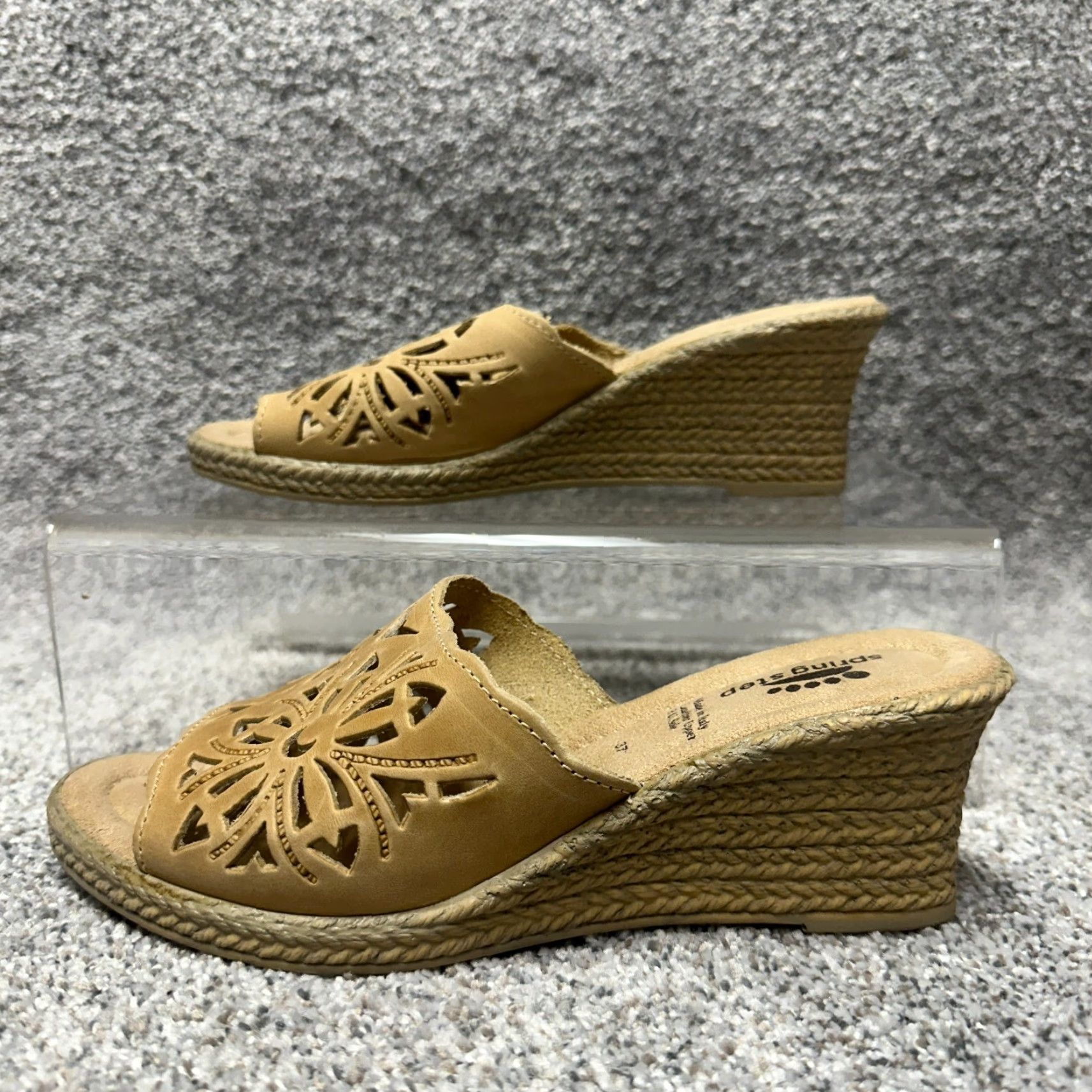 Vintage Spring Step Sandals Women's 37 Leather Espadrille Wedge Retro Boho Y2K Beige Slip On Comfortable Breathable Floral Pattern EU 37 US 6.5-7 Boots? Size US 7 / IT 37 - 4 Thumbnail