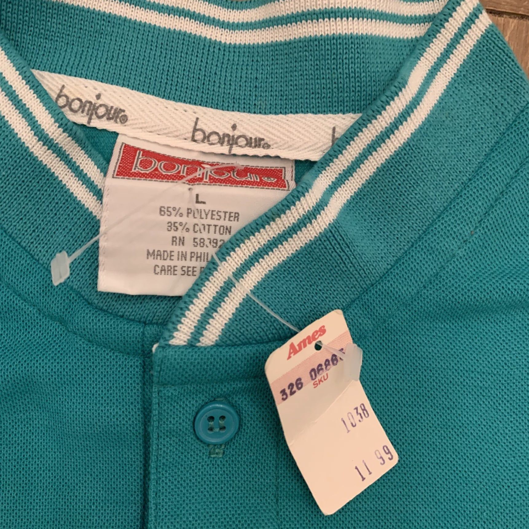 Vintage VINTAGE Bonjour Shirt Polo Shirt Women L Teal 90s NOS 90s Womens Teal Polo Size L / US 10 / IT 46 - 3 Thumbnail
