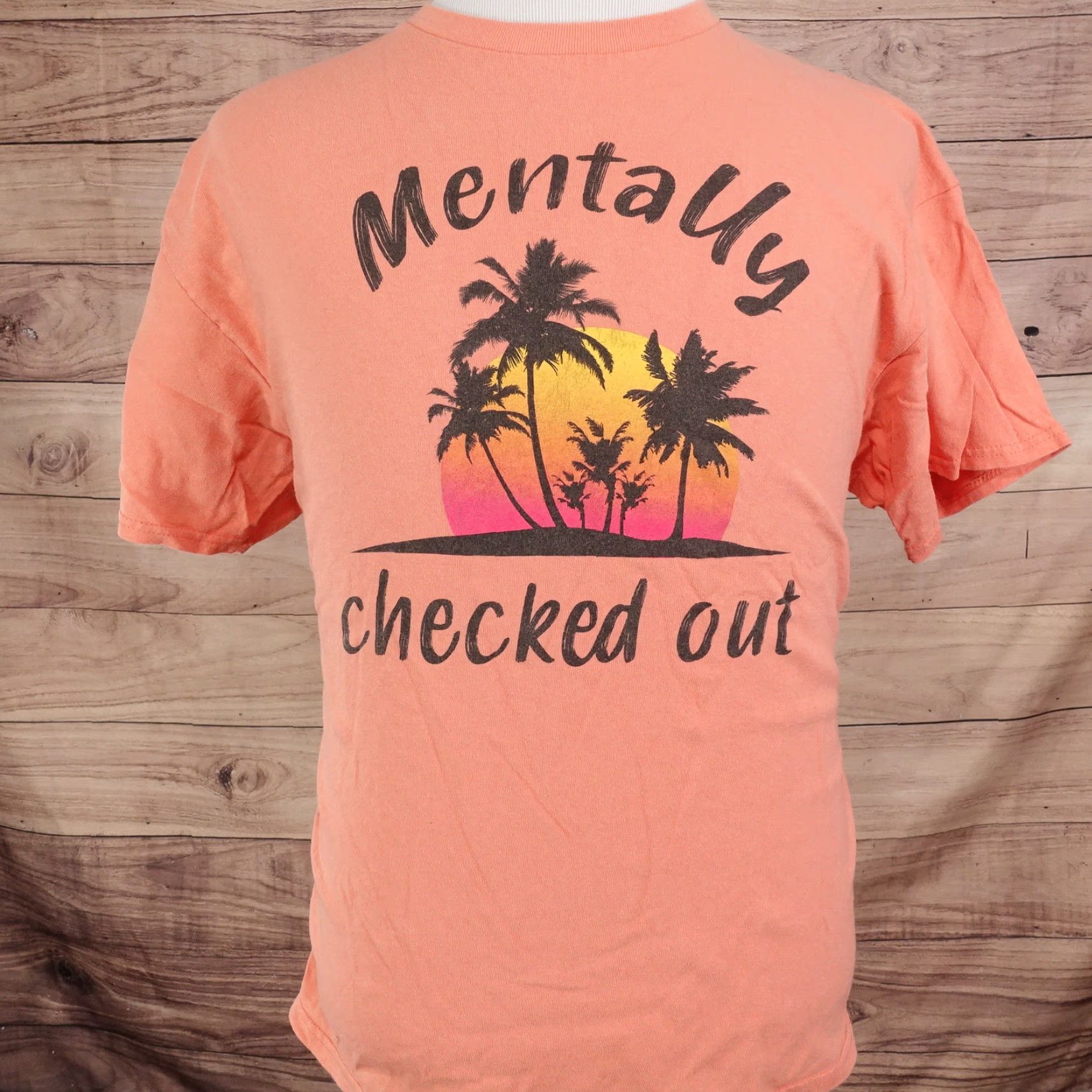 Delta VINTAGE Delta Cotton T-Shirt Adult XL Orange Humor Palm Tree Sunset 90s Mens Size US XL / EU 56 / 4 - 2 Thumbnail