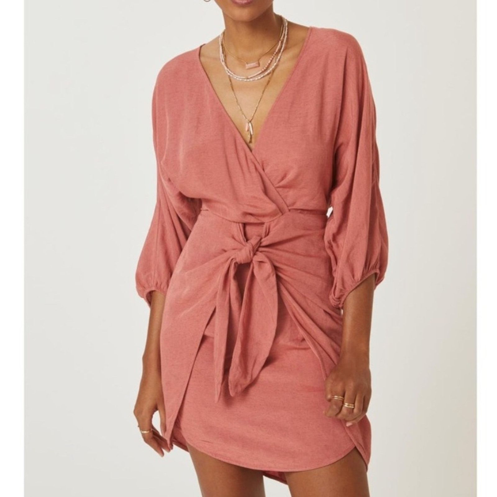 Anthropologie Anthropologie Puff-Sleeve Wrap Mini Dress - Pink Rose Sz 10 Size L / US 10 / IT 46 - 2 Thumbnail