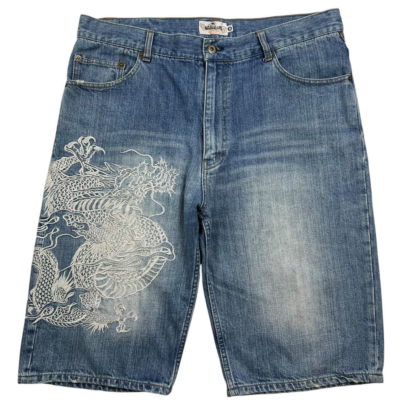Karakuri Tamashii Vintage Karakuri Embroidered Dragon Denim Shorts - Waist 38 Size US 38 / EU 54 - 1 Thumbnail