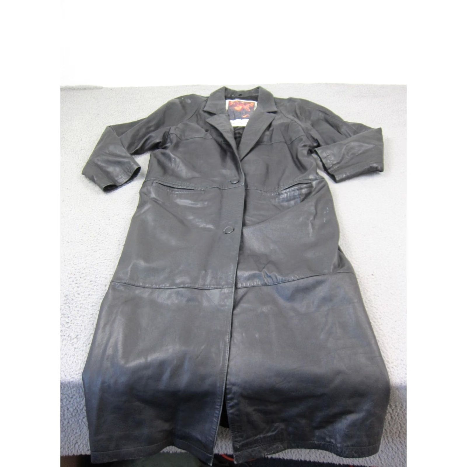 Vintage VINTAGE Clout Leather Trench Coat Womens M Black 90s Long Jacket Punk Coat Shirt? Size M / US 6-8 / IT 42-44 - 2 Thumbnail
