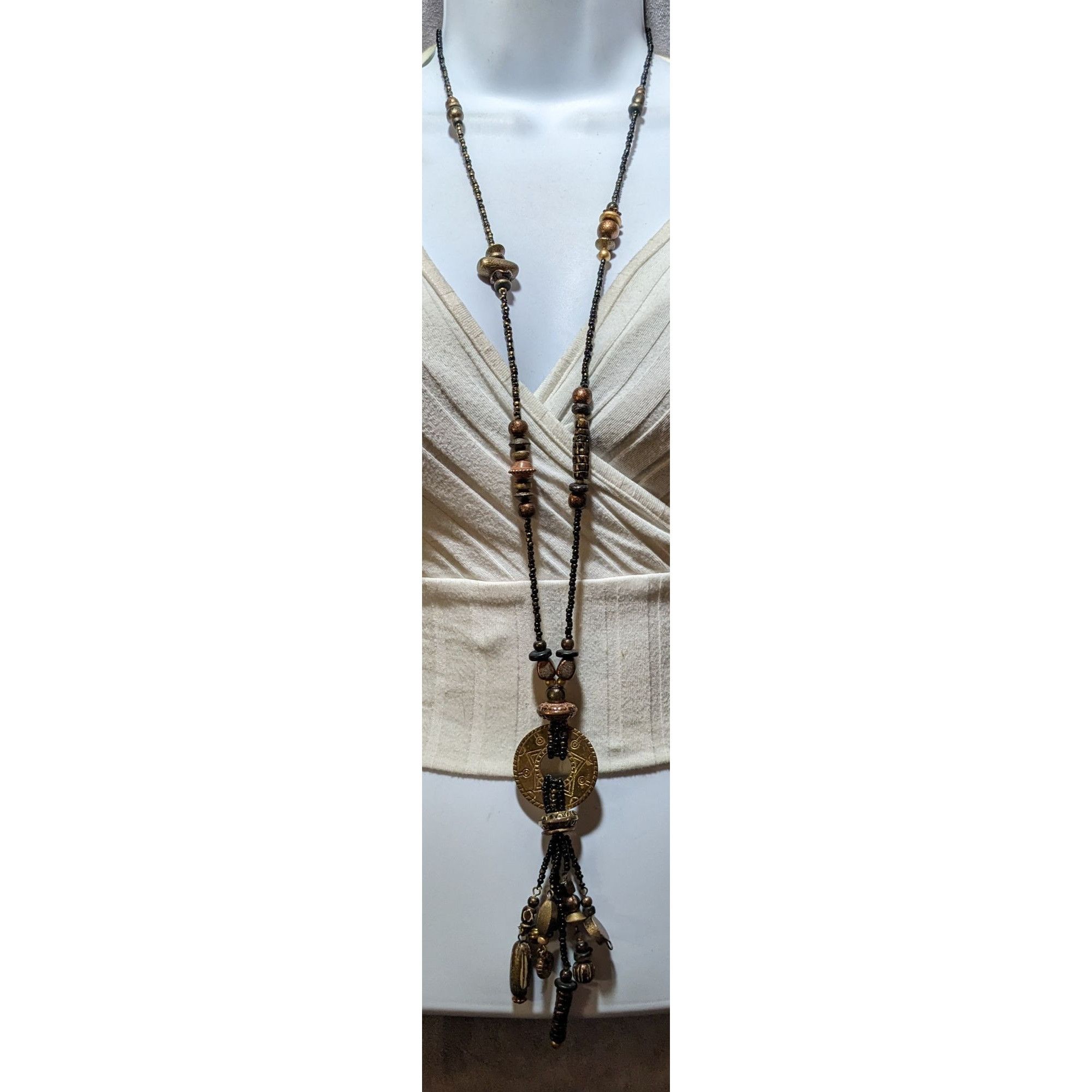 Other Vintage Southwestern Black And Gold Beaded Tassel Necklace Size ONE SIZE - 8 Thumbnail