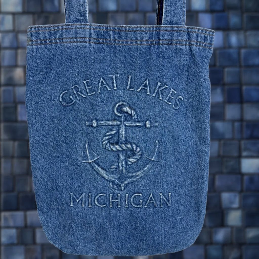 Nautica Vintage Great Lakes Michigan Tote Bag Denim Blue Anchor Nautical - Unisex Medium Tote Bag Womens Size ONE SIZE - 1 Thumbnail