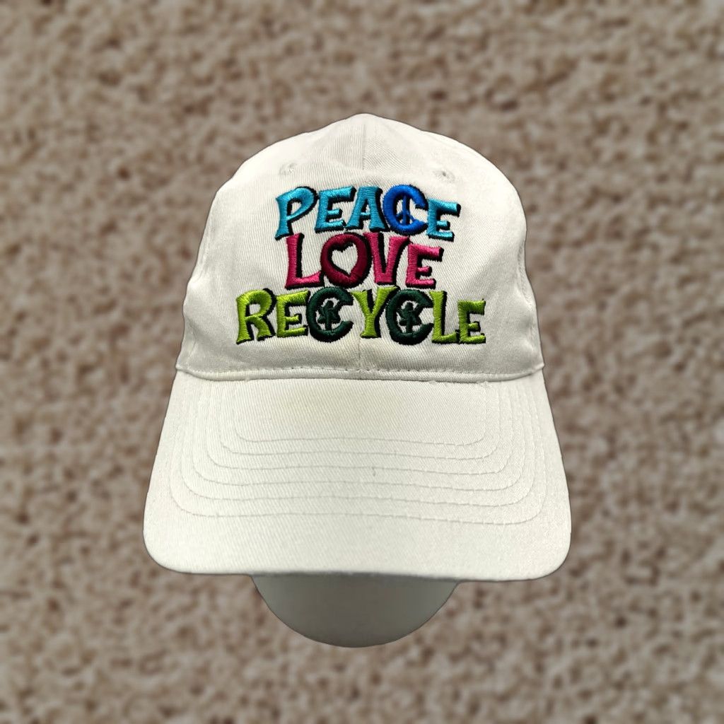 Vintage Peace Love Recycle Hat Cap Strap Back White One Size Adult 100% Cotton Size ONE SIZE - 1 Thumbnail
