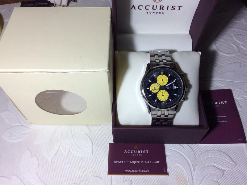 Designer Accurist men's yellow dial stainless steel watch Size ONE SIZE - 1 Thumbnail