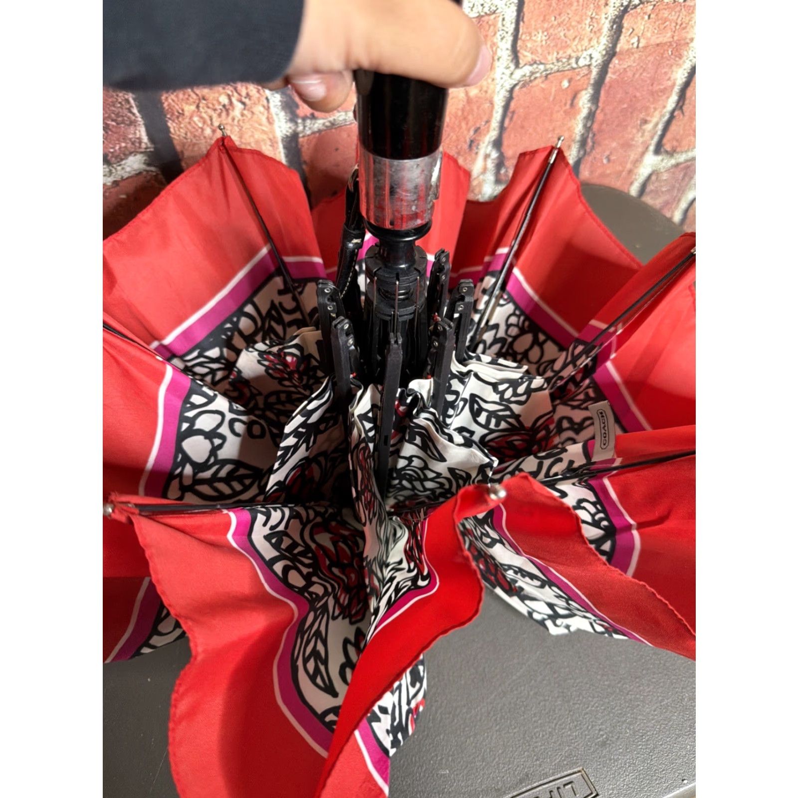 Coach Coach Umbrella Women One Size Red Floral Automatic Bow Compact Folding Style Size ONE SIZE - 3 Thumbnail