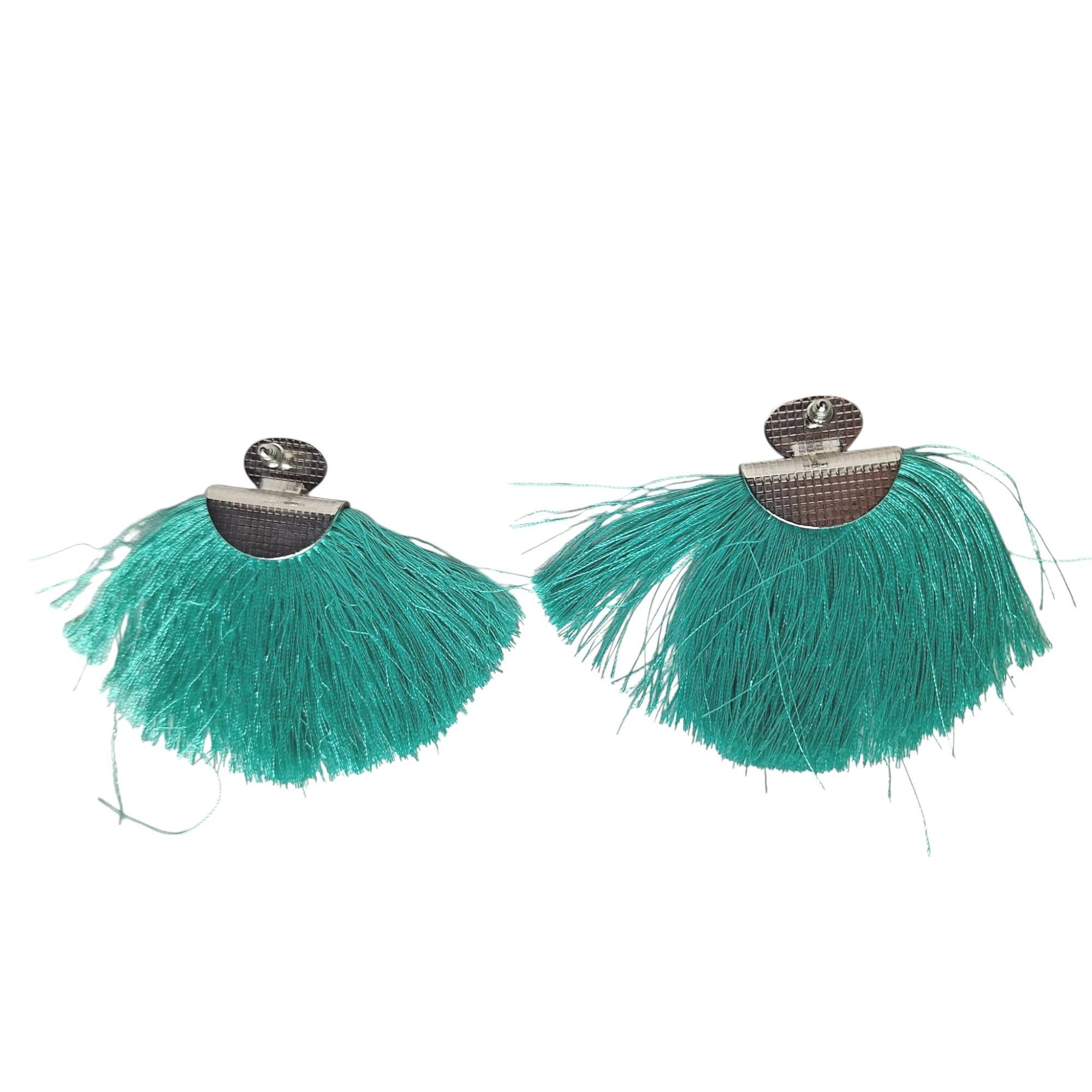 Other Teal Fringe Tassel Earrings Silver Tone Hammered Boho Mermai Size ONE SIZE - 2 Thumbnail