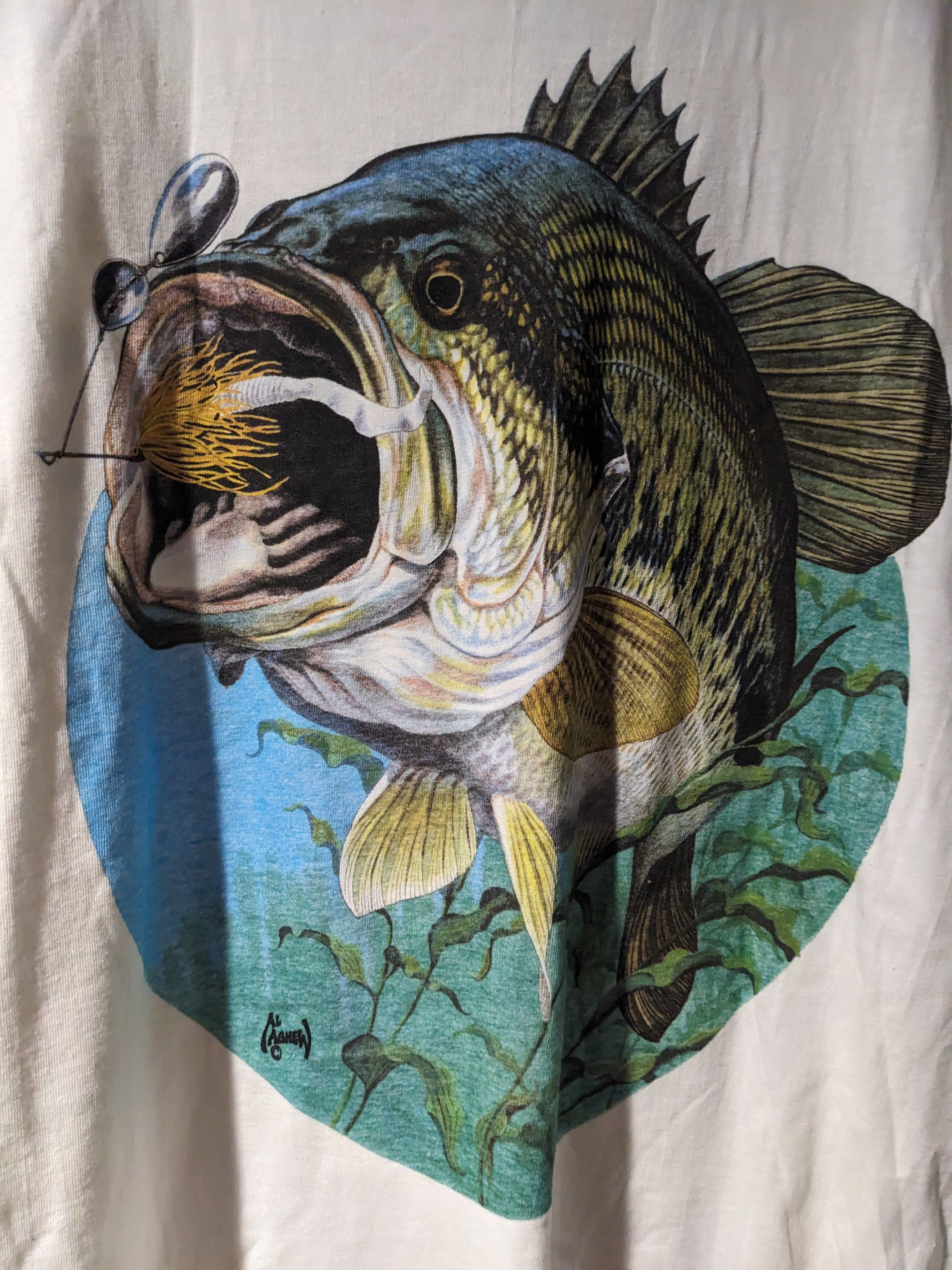 Vintage Vintage 90s T.S.F. Originals Animal Bass Fishing T-Shirt Size US XXL / EU 58 / 5 - 2 Thumbnail