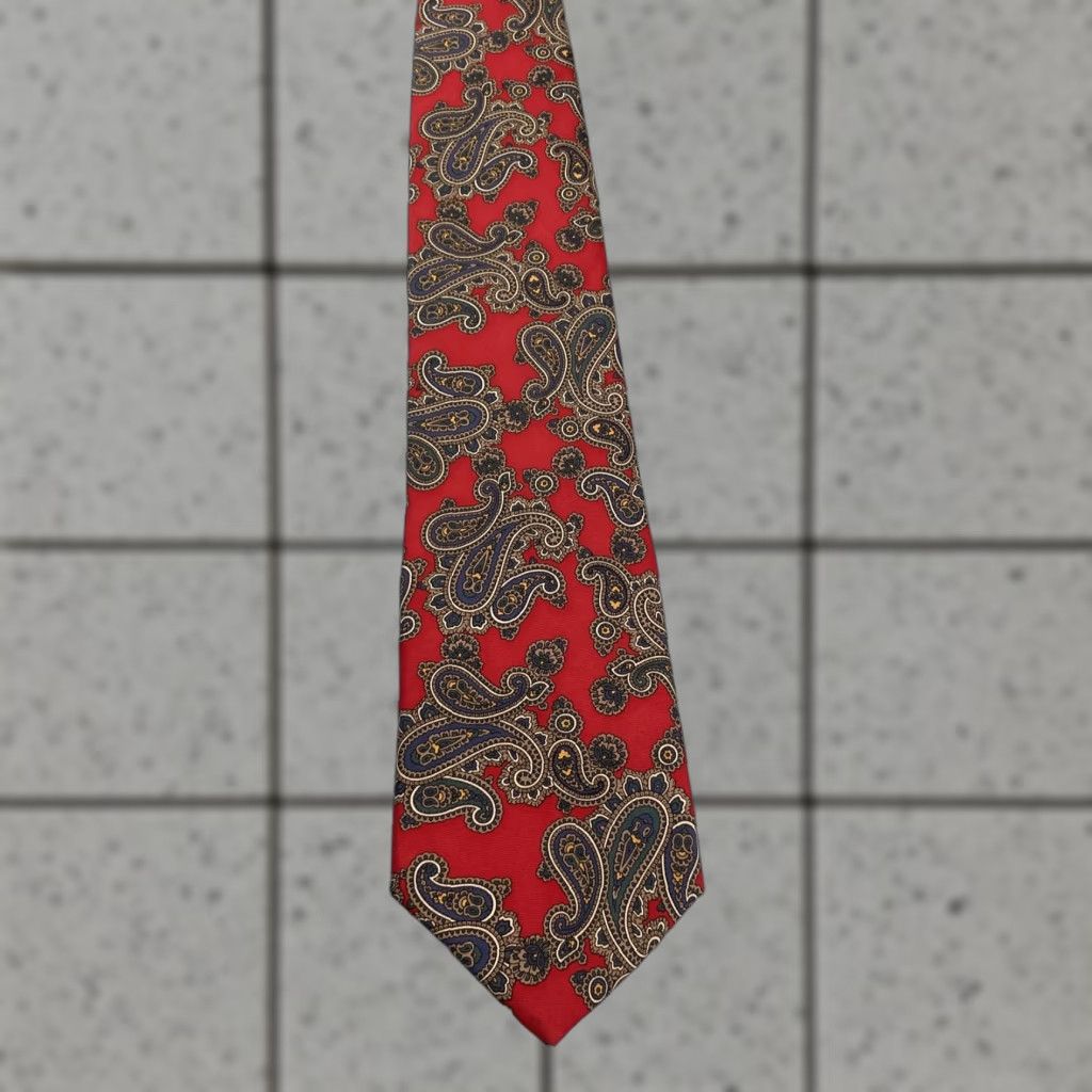 Vintage Hathaway Tie Men vtg 80s Silk Italy Western Double Paisley Red NeckTie 3.5x57 Size ONE SIZE - 1 Thumbnail
