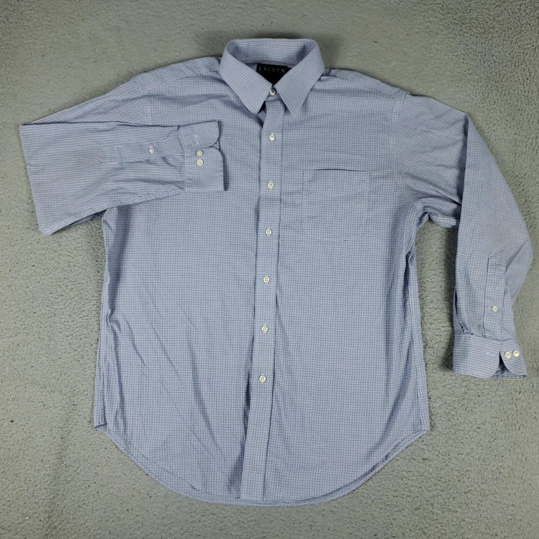 Ralph Lauren VINTAGE Ralph Lauren Dress Shirt Mens 16 Blue Check Long Sleeve Classic Fit Non-Iron Size 42R - 2 Thumbnail