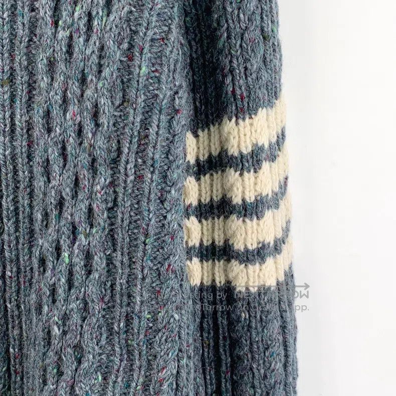 Thom Browne Thom Browne Blue-gray classic four-striped wool sweater wi Size US XXL / EU 58 / 5 - 4 Thumbnail