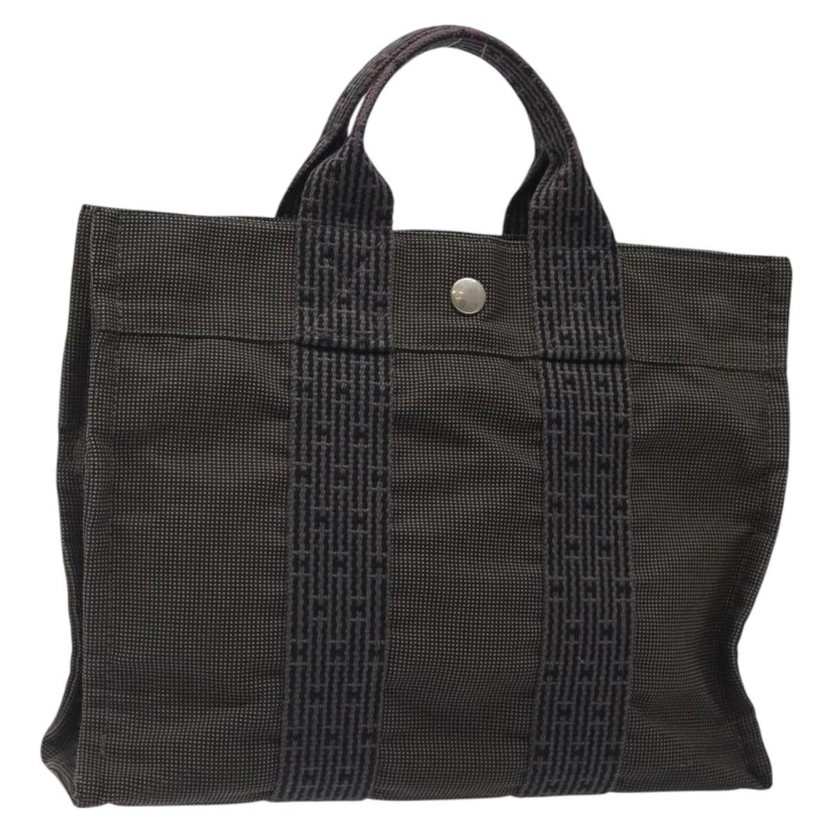 HERMES Her Line PM Tote Bag Canvas Gray Auth 123033