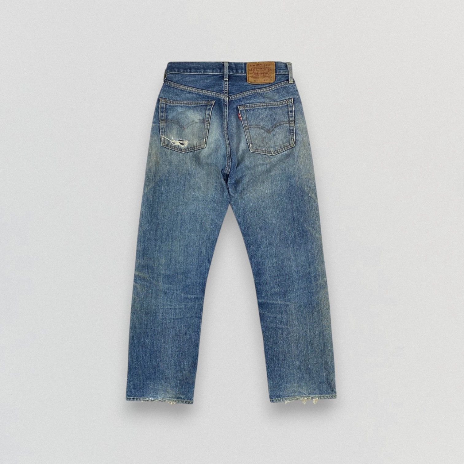 Levi's Vintage Levis 502 Big E Selvedge Jean Distress Denim KJ3469 Size US 29 - 2 Thumbnail