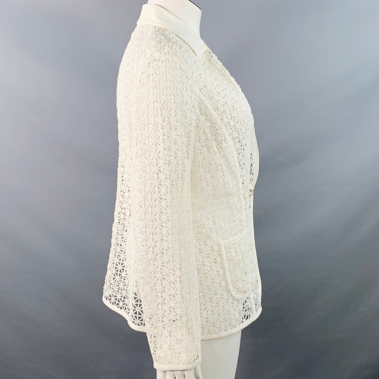 Escada ESCADA XL White Cotton Blend Geometric Mesh Jacket Blazer Size XL / US 12-14 / IT 48-50 - 3 Thumbnail