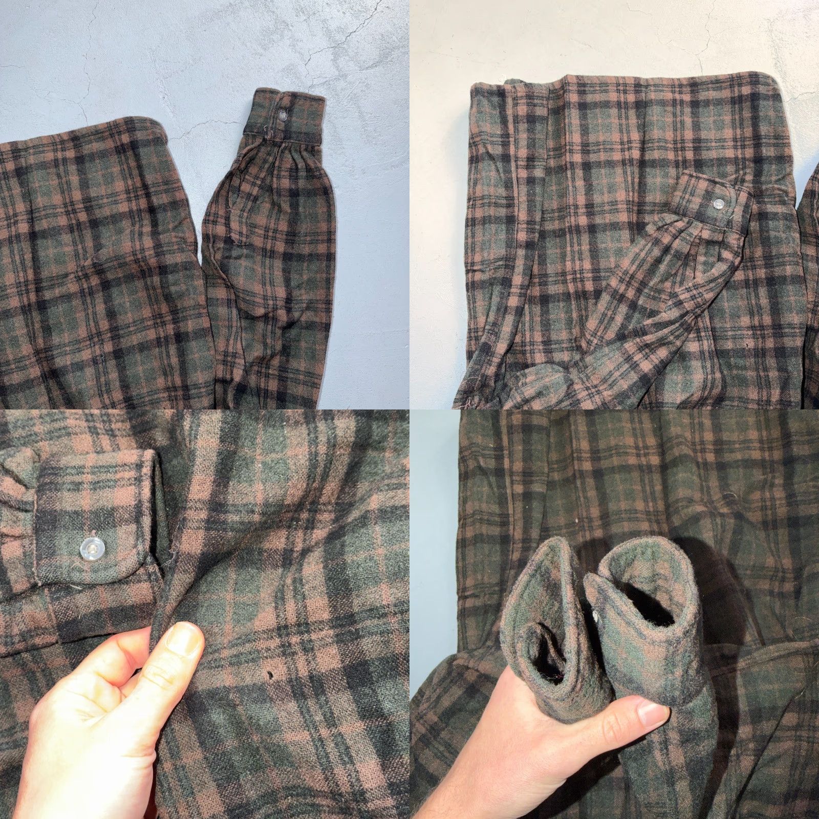 JCPenney VTG Penneys Shirt Brown Plaid Wool Button Collar Long Sleeve 60s Rockabilly Mens S Vintage Wool Nylon Flannel Button-Up Casual 1960s Size US S / EU 44-46 / 1 - 9 Thumbnail