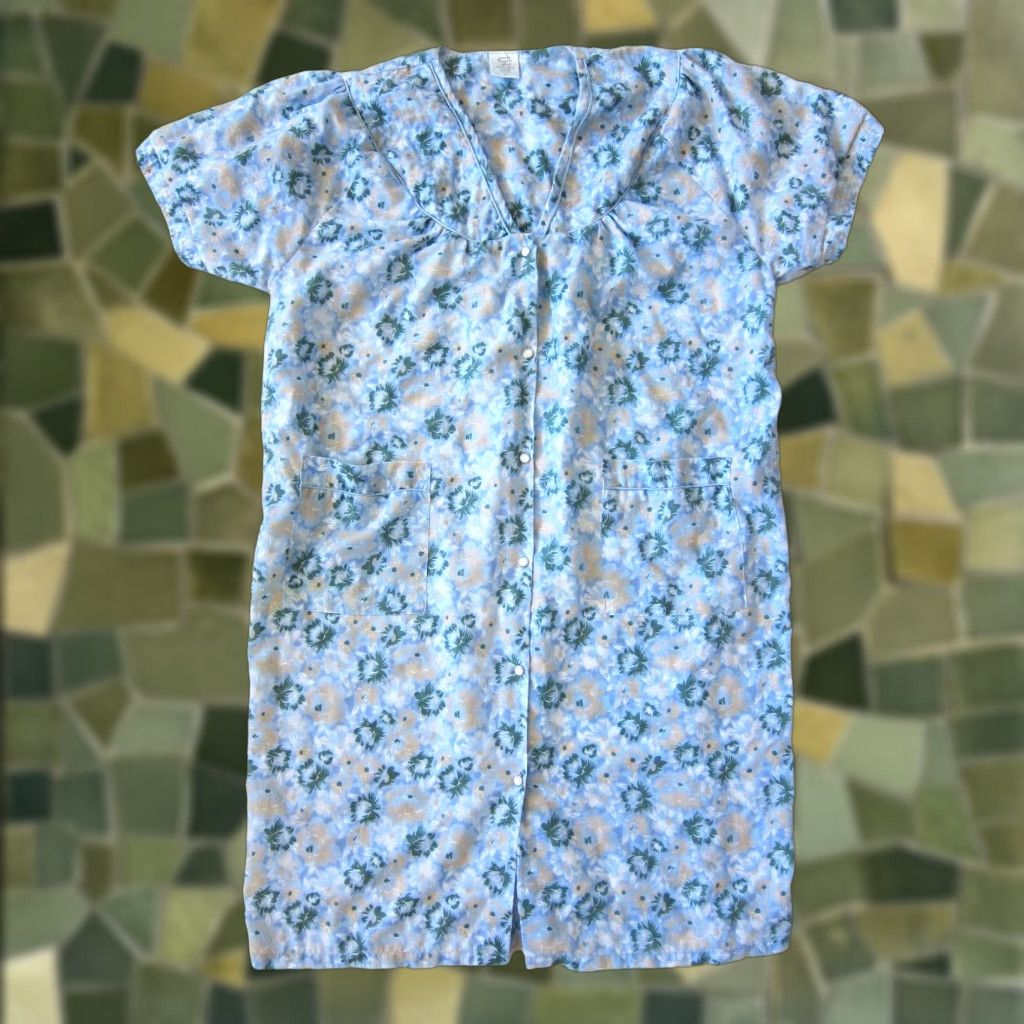 Vintage VINTAGE Nick & Sarah Cotton Blue Green Floral Button Down Pocket Maxi House Dress Plus 1X Size XL / US 12-14 / IT 48-50 - 1 Thumbnail