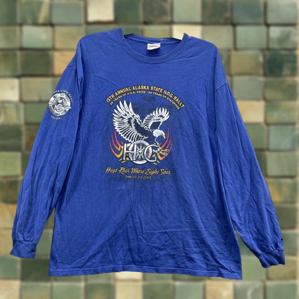 Vintage Alaska State Hog Rally Tee Mens XL Biker Moto Harley USA Y2k Grunge 90's