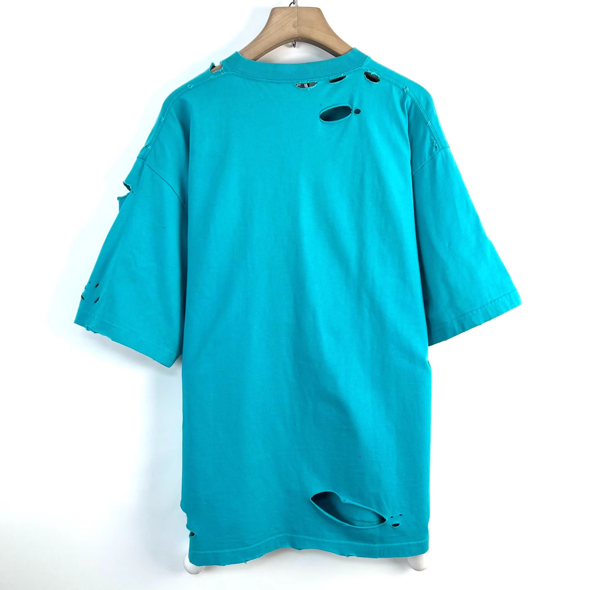 Balenciaga Balenciaga Blue Distressed Logo Print Crew Neck T-shirt K12 Size XS / US 0-2 / IT 36-38 - 2 Thumbnail
