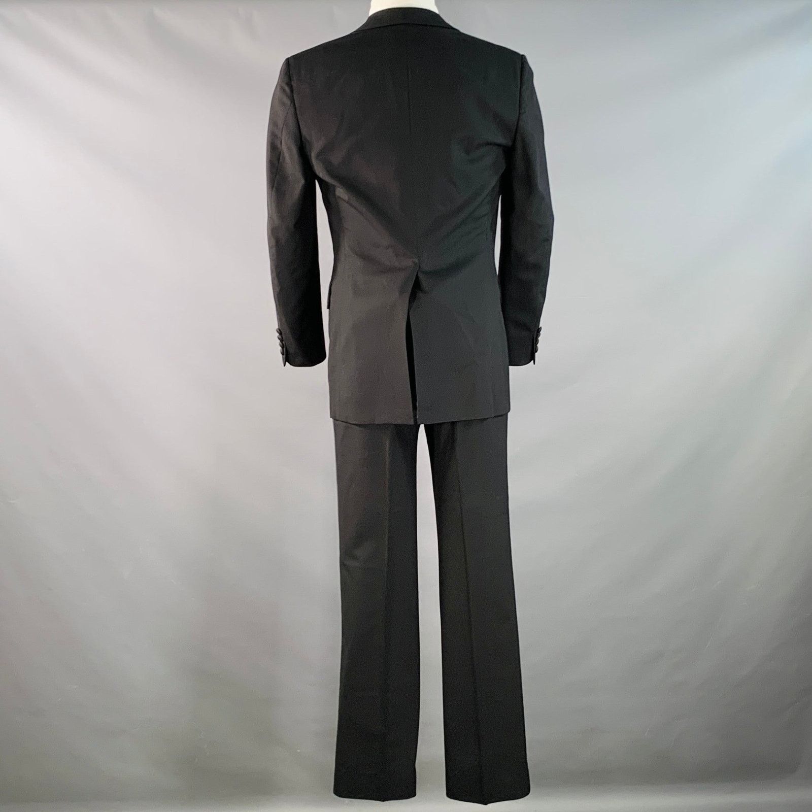 Paul Stuart Size 38 Regular Black Wool Notch Lapel 3 Piece Tuxedo Size 38R - 3 Thumbnail