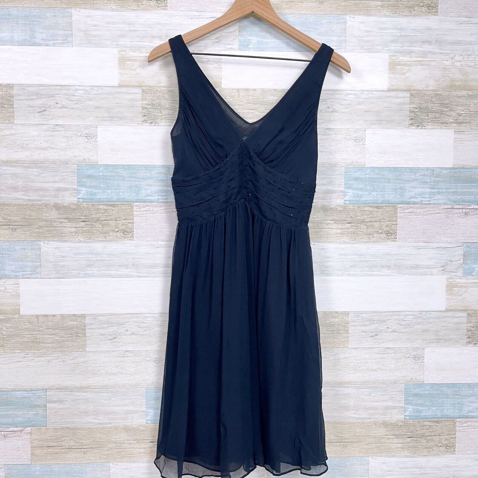 Express Express Silk Chiffon Cocktail Dress Black V Neck Beaded 2 Size XS / US 0-2 / IT 36-38 - 1 Thumbnail