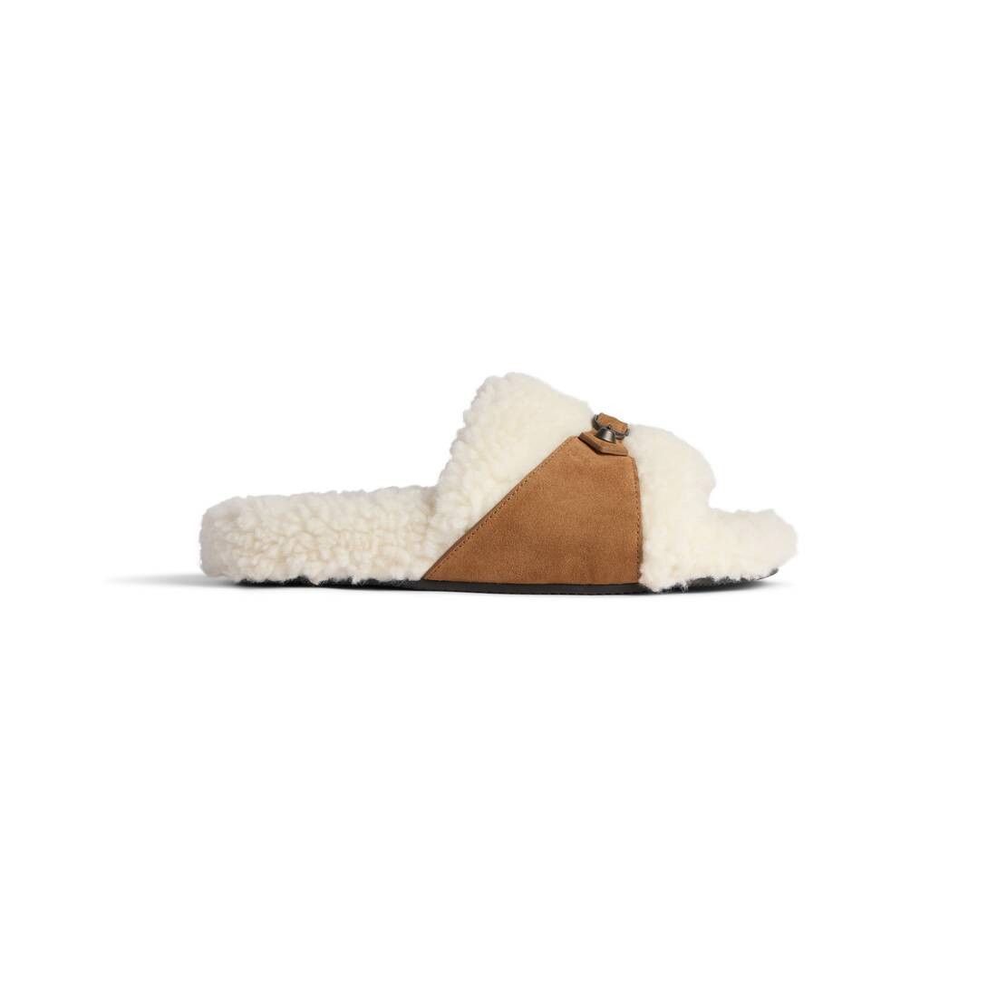 BALENCIAGA Furry $795 White/Brown Slide Sandals New & Authen
