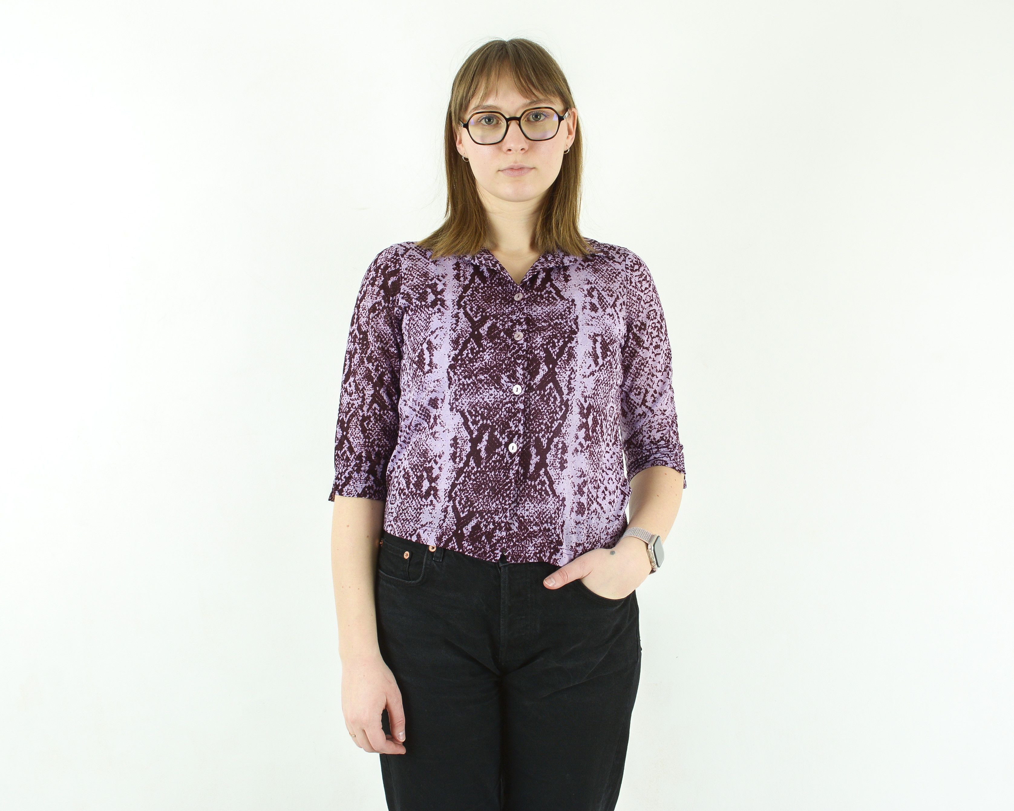Other × Vintage Angels Patterned Blouse Collared Boho Shirt Button Up Top Size S / US 4 / IT 40 - 2 Thumbnail