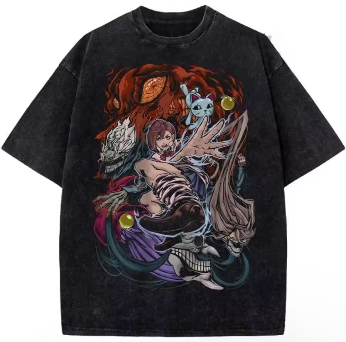 Japanese Brand Y2K Gothic Dandadan Anime Cat Washed T-Shirt Size US XXL / EU 58 / 5 - 1 Thumbnail