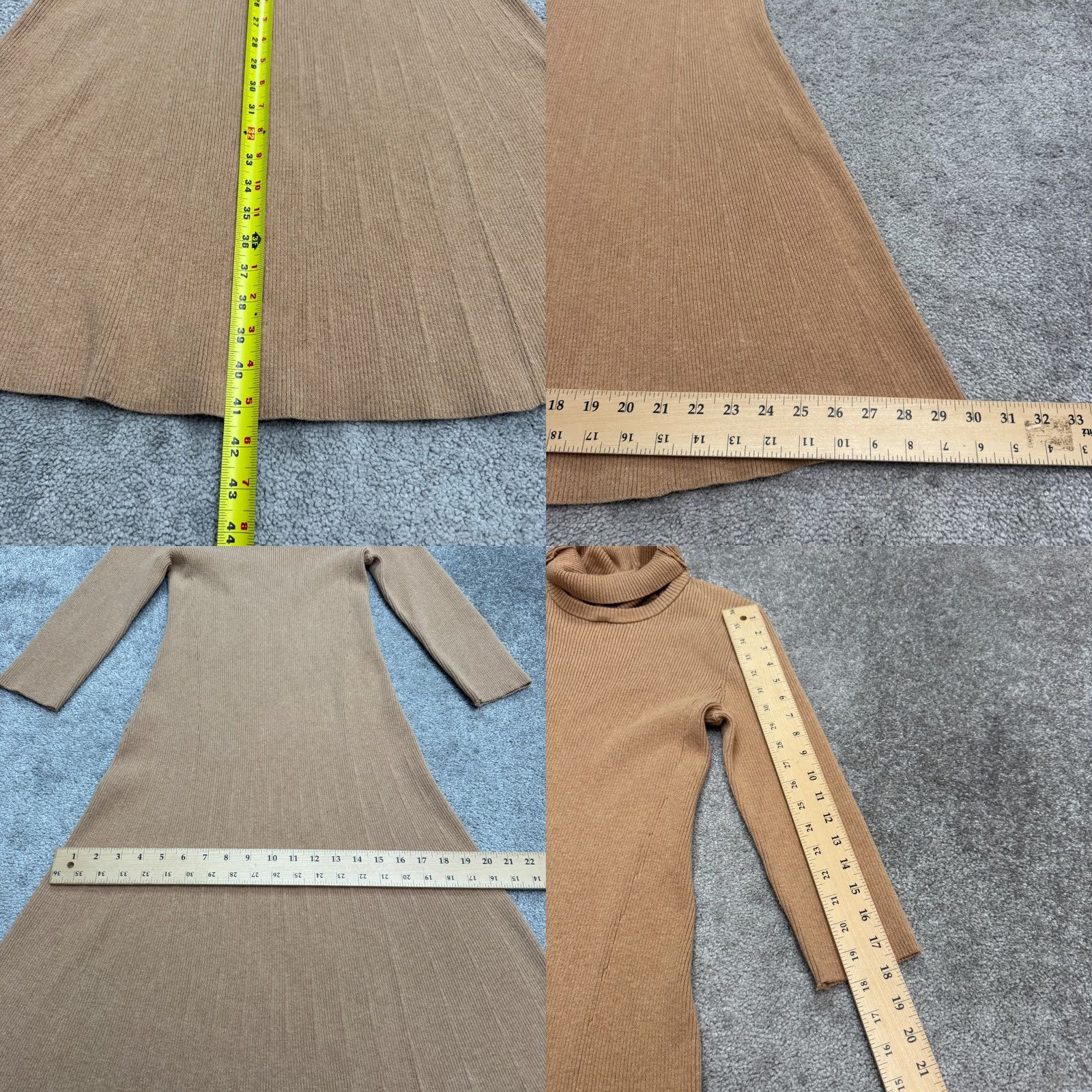 Vintage Saks Fifth Avenue Turtleneck A-Line Midi Sweater Dress Womens Small Camel Brown Size S / US 4 / IT 40 - 8 Thumbnail