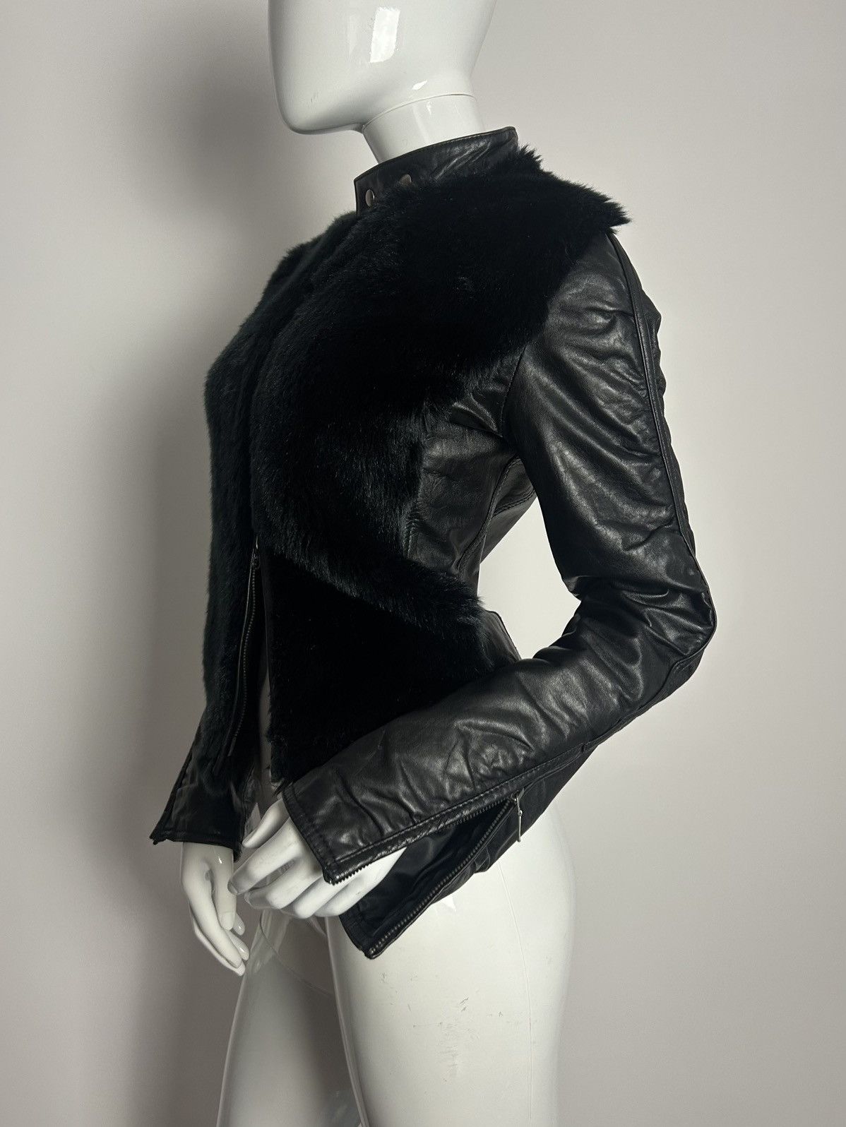 Other Vintage biker leather jacket with fur and draped sleeves Size S / US 4 / IT 40 - 3 Thumbnail