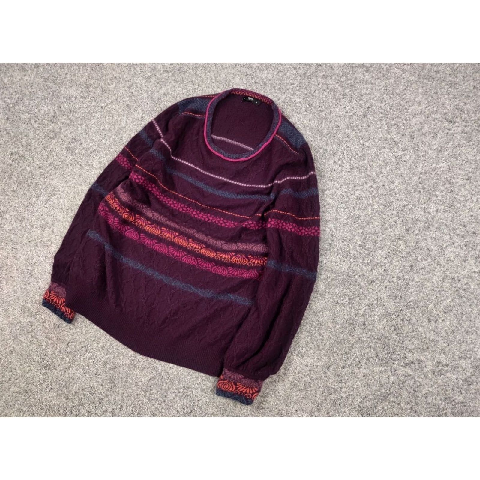 Vintage IVKO Structure pullover pattern Wool blackberry Sweater Size L / US 10 / IT 46 - 3 Thumbnail