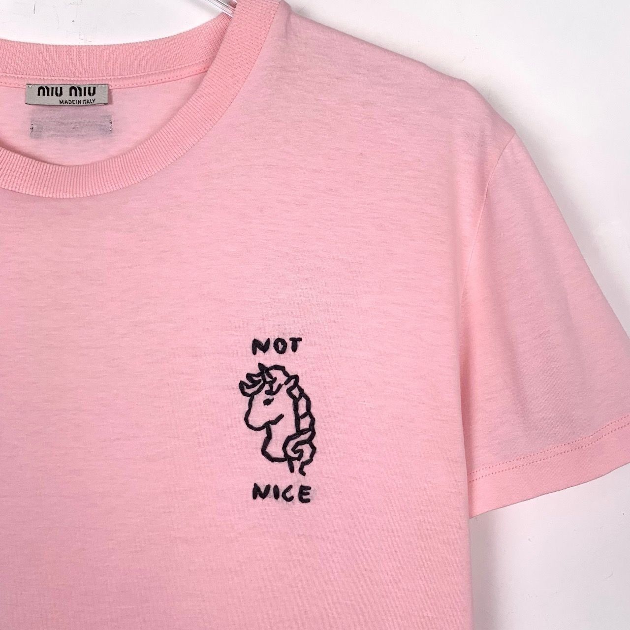 Miu Miu Miu Miu Pink Cotton Unicorn Embroidered Short Sleeve T-Shirt Size S / US 4 / IT 40 - 7 Thumbnail