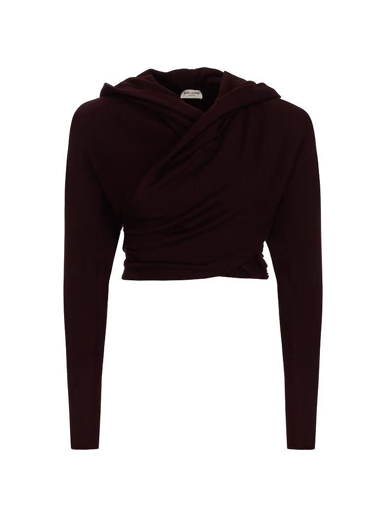 Saint Laurent Paris oc11z1025 Hooded Top in Wool in Bordeaux Size S / US 4 / IT 40 - 2 Thumbnail