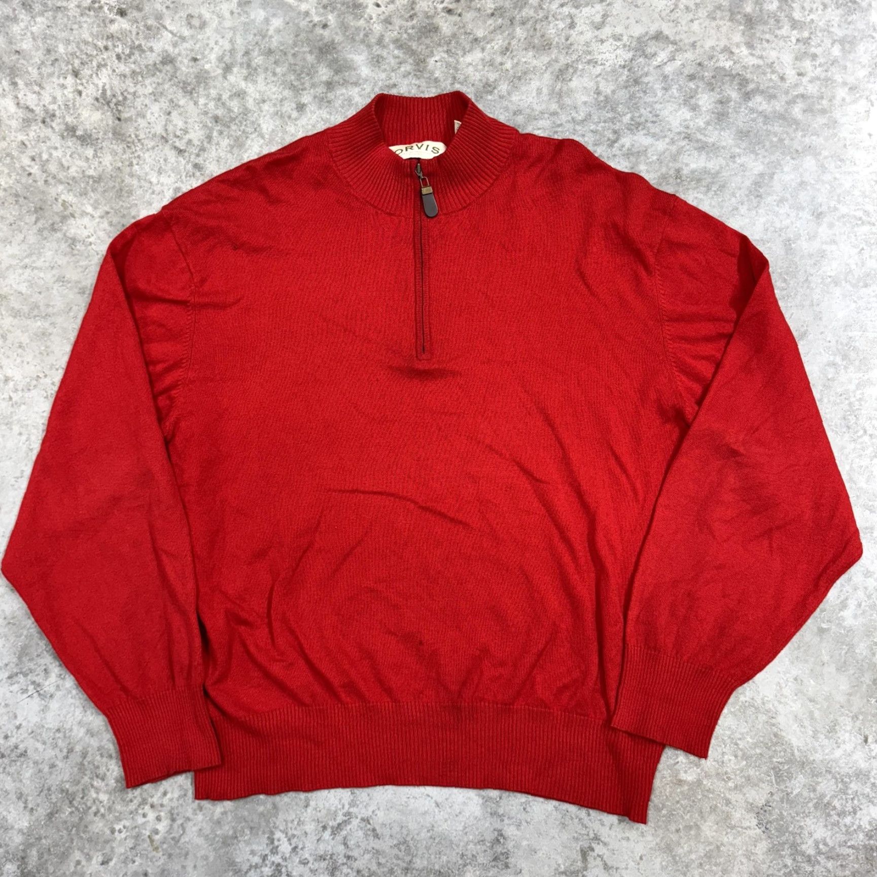 Orvis Orvis Sweater Mens Large Red Quarter Zip Mock Neck Silk Cashmere Blend Pullover Cotton Knit One 4th Zip All Seasons Solid Size US L / EU 52-54 / 3 - 2 Thumbnail
