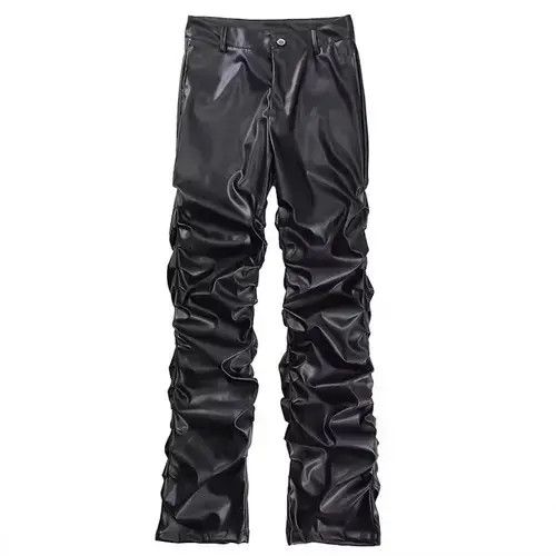 Black Faux Stacked Leather Pants