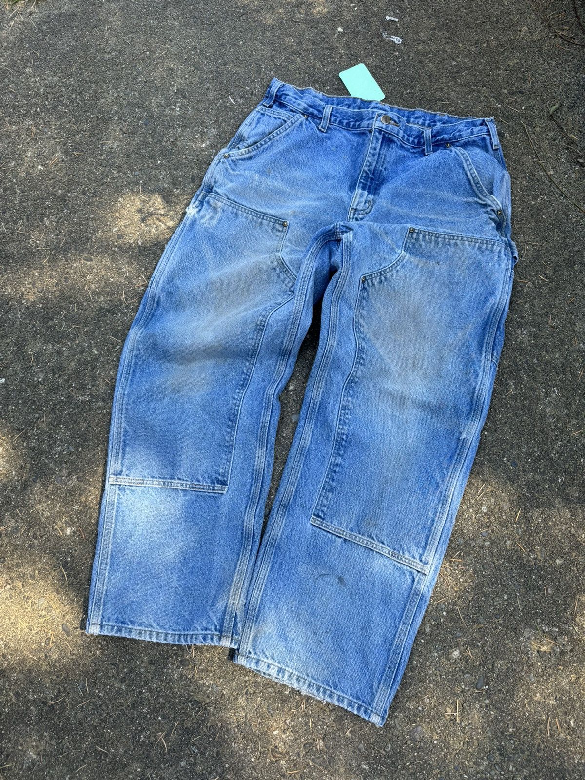 image of Perfect Wash Faded Carhartt Double Knee Denim Y2K in Blue, Men's (Size 36)