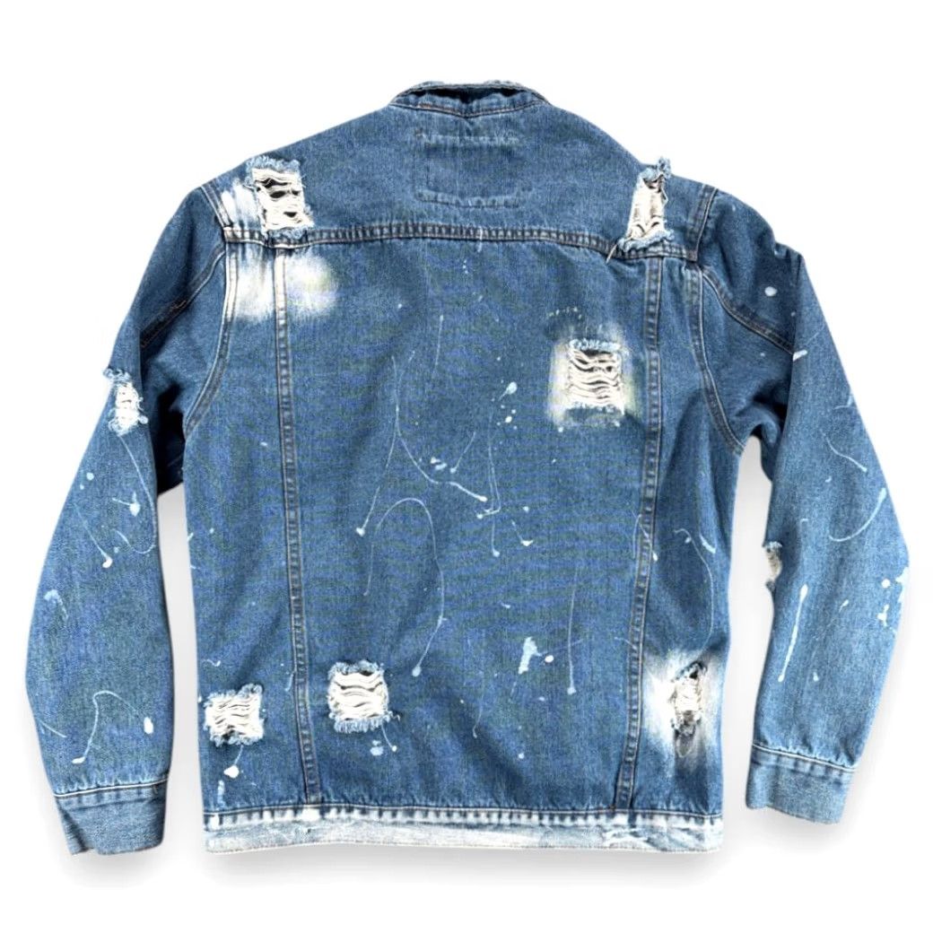 Denime Rolling Paper Jacket Mens Large Blue Denim Distressed 90s Punk Rock Casual Jacket Size US 33 - 3 Thumbnail