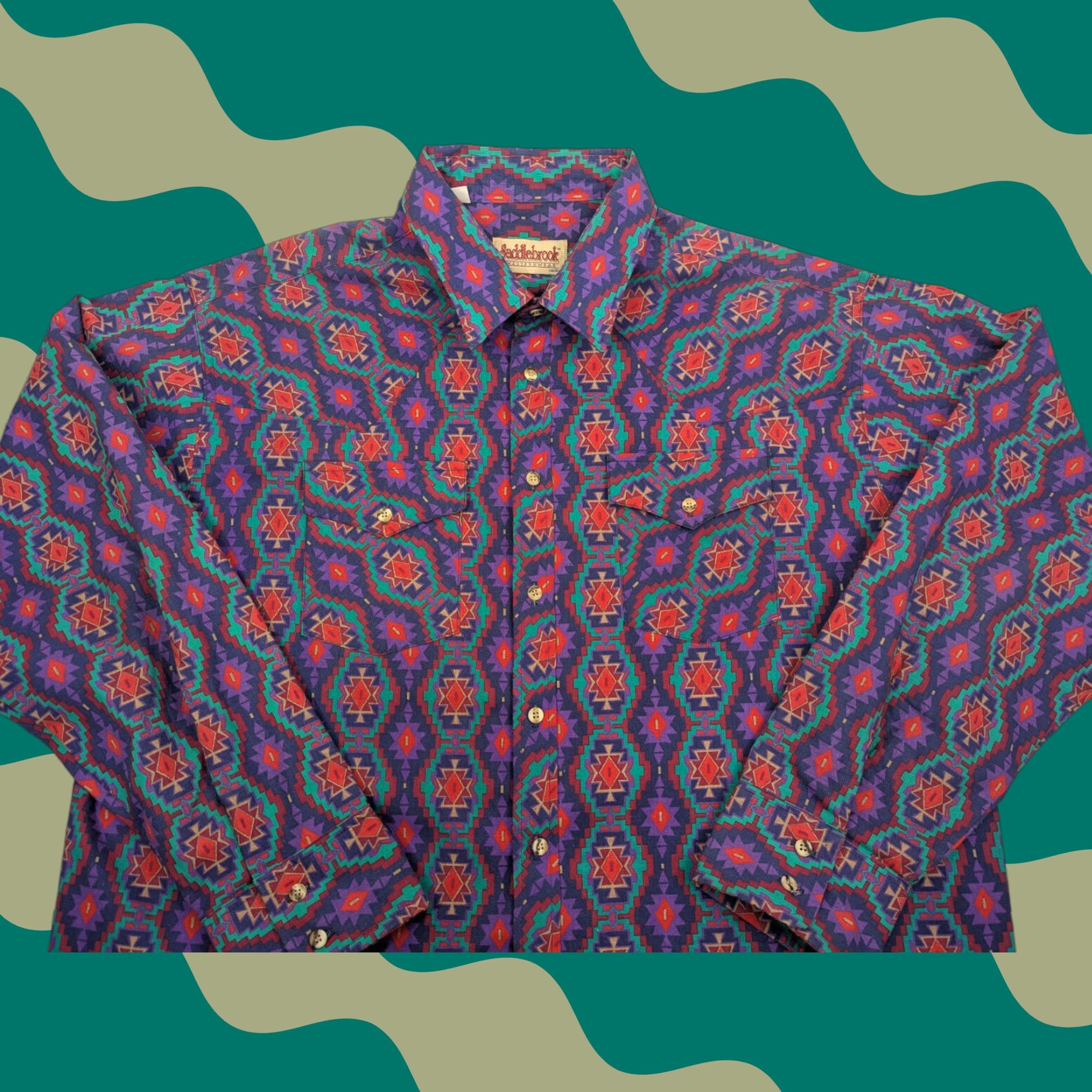 Vintage VINTAGE Saddlebrook Western Wear Button-Up Shirt XL Purple 90’s Geometric Cowboy Western Mens Shirt Size US XL / EU 56 / 4 - 1 Thumbnail