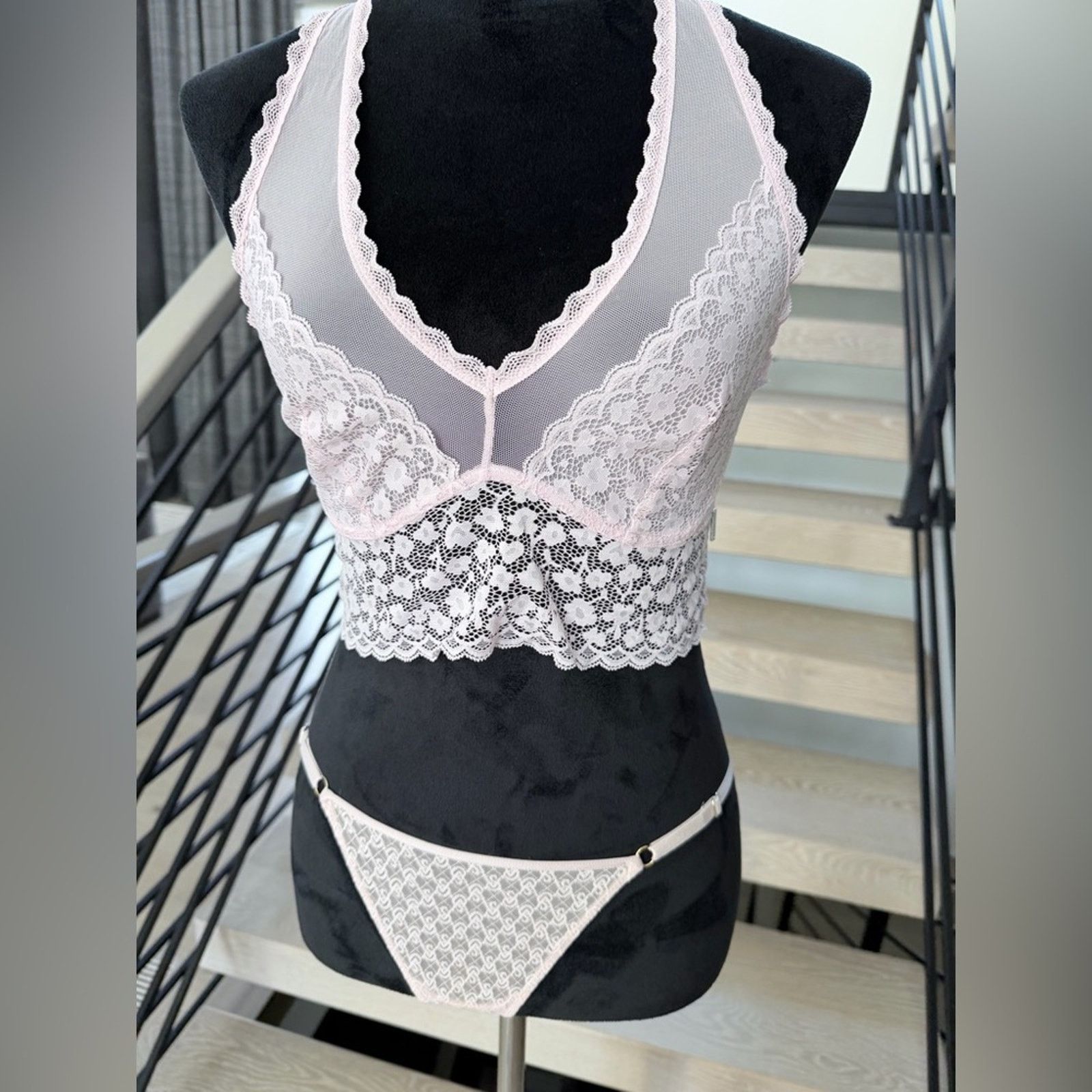 Other Light Pink Lace Bralette & Thong Set Bra size M Panties S Size ONE SIZE - 3 Thumbnail