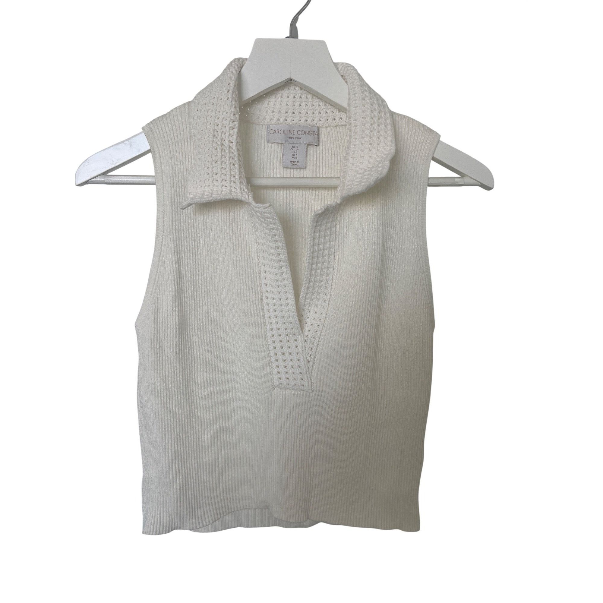 CAROLINE CONSTAS Caroline Constas Ivory Ribbed Knit Sleeveless Top Size S / US 4 / IT 40 - 1 Thumbnail