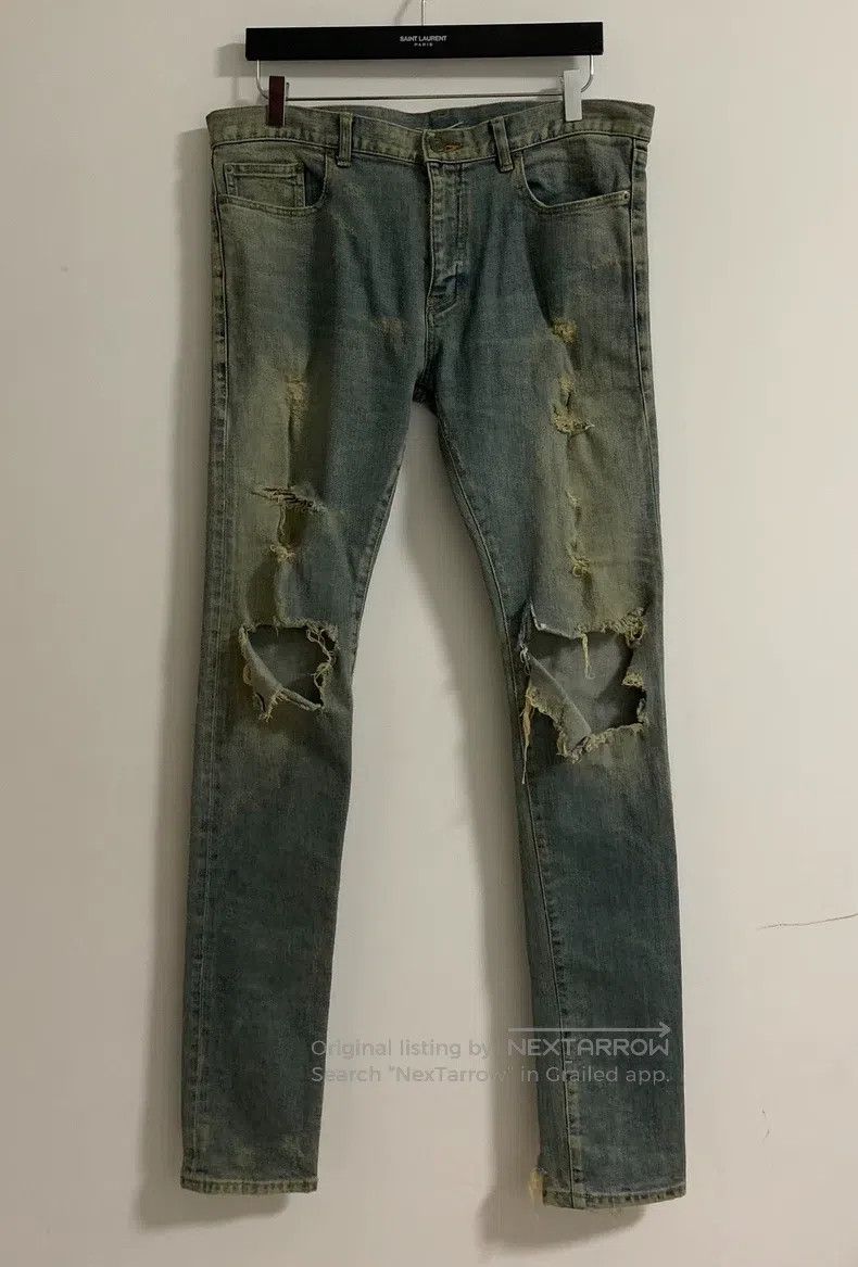 Saint Laurent Paris Saint Laurent Paris Blue Faded Yellow Mud Double Knee Dest Size US 33 - 1 Thumbnail