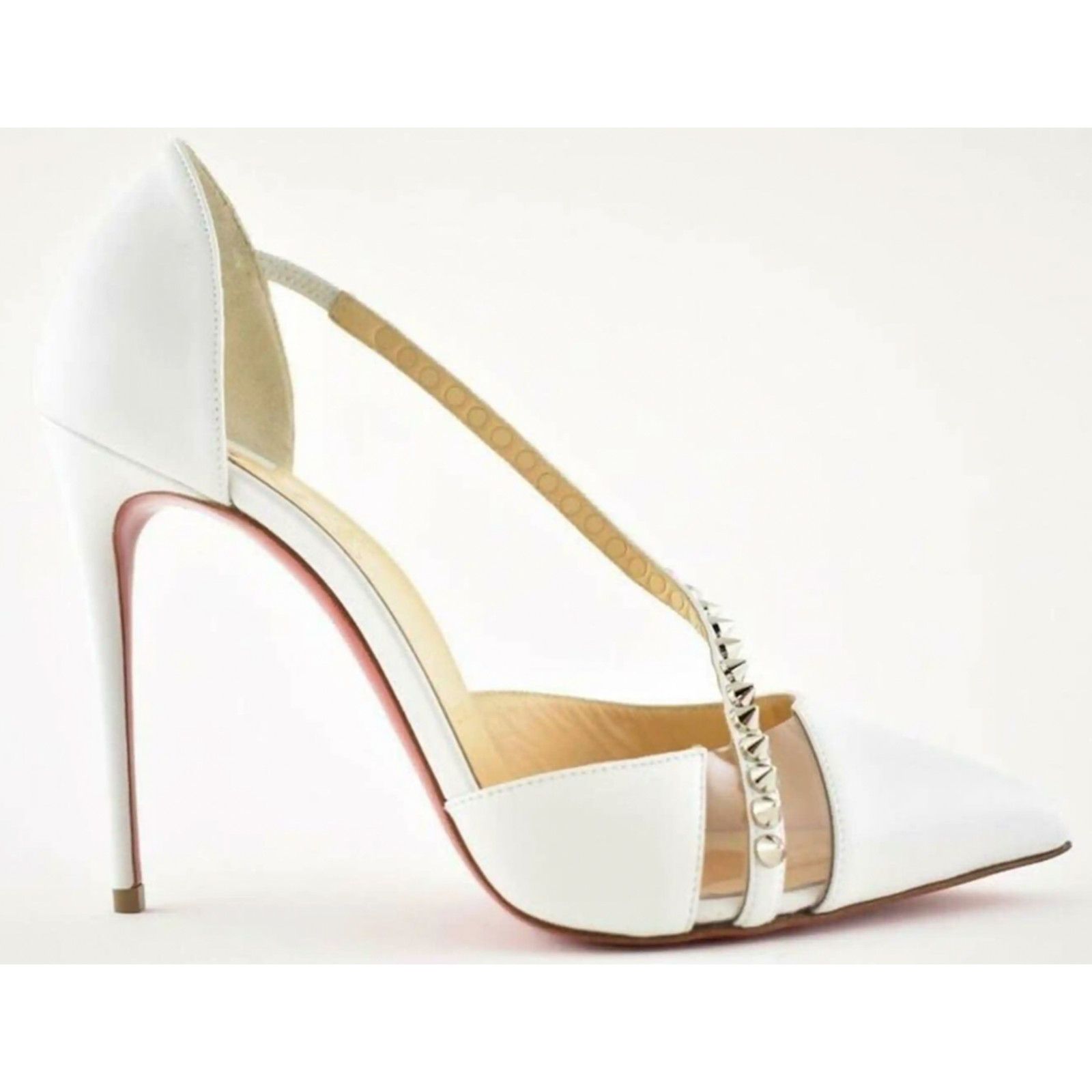 Christian Louboutin Spike Cross 100 White PVC Silver Criss Strap Heel Pump 42 Size US 12 / IT 42 - 2 Thumbnail