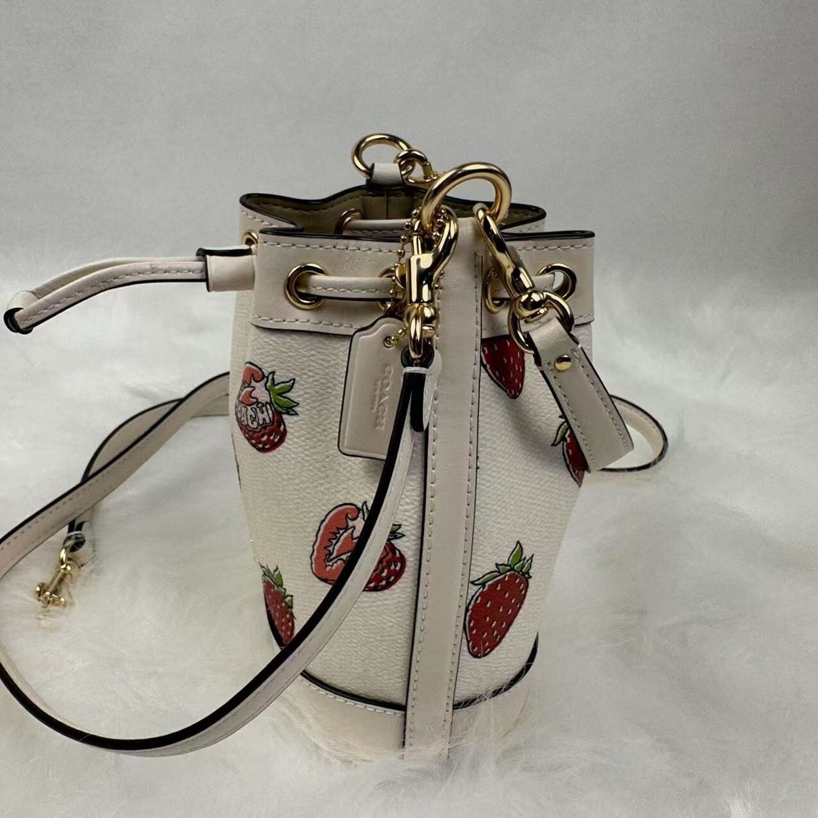 Coach Coach Mini Bucket Bag Crosssbody Strawberry Print Chalk NWT Size ONE SIZE - 3 Thumbnail