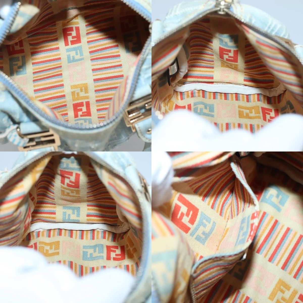 Fendi FENDI Zucca Canvas Hand Bag Light Blue Gold Size ONE SIZE - 12 Thumbnail