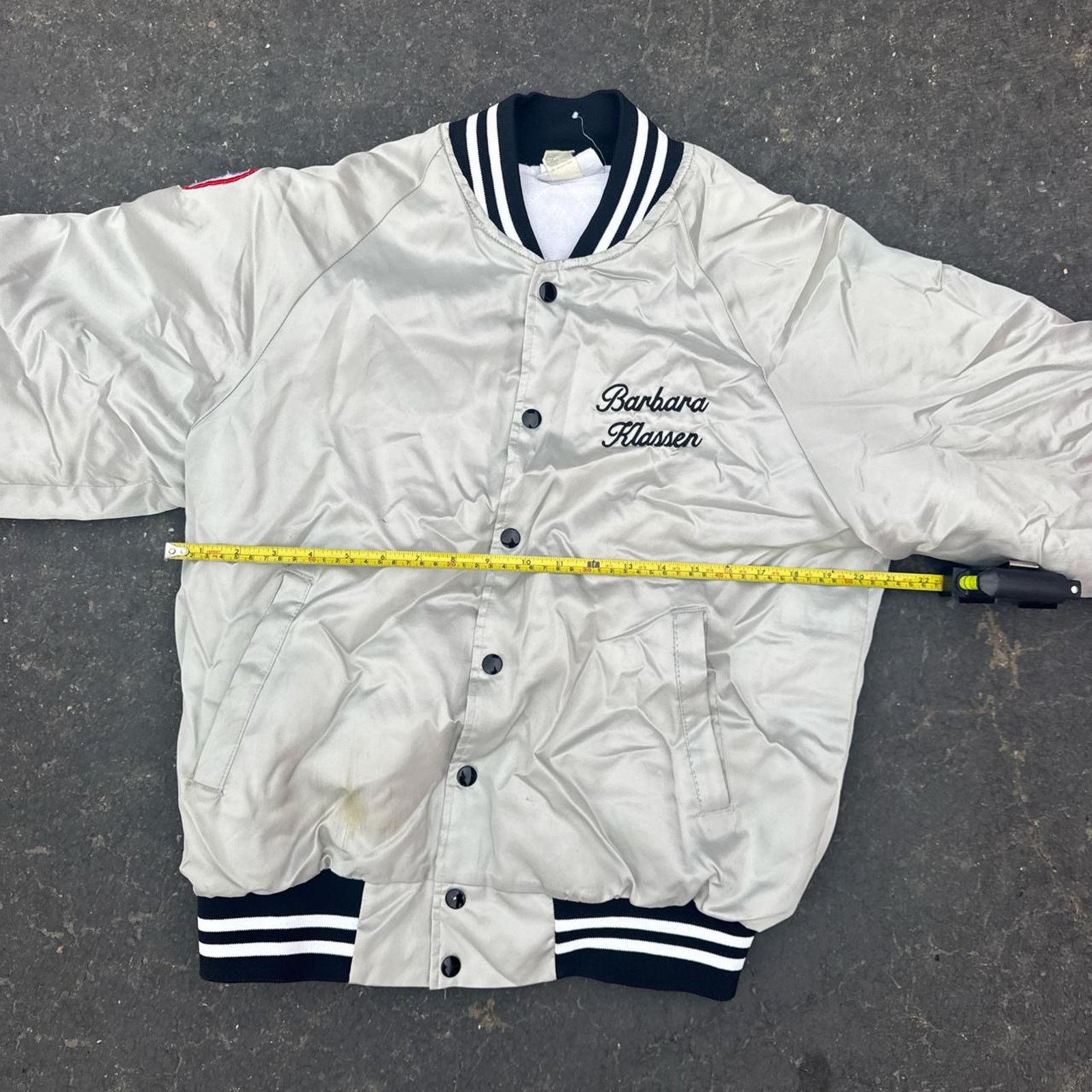 Vintage Vintage 80s Retro Satin Jacket with Arm Patches –Size Medium Size US M / EU 48-50 / 2 - 7 Thumbnail