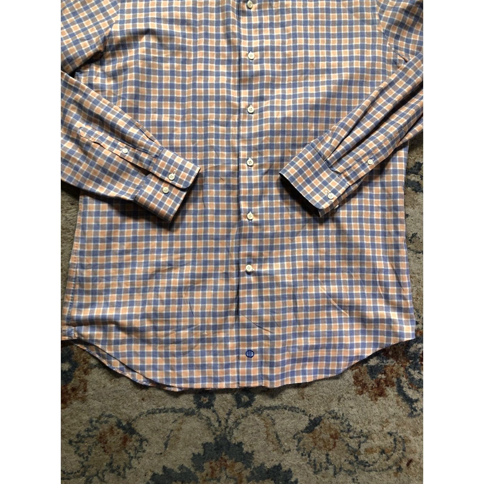 David Donahue David Donahue Dress Shirt Mens 17 36/37 Orange Plaid Long Sleeve Trim Fit Shirt Size 46R - 5 Thumbnail