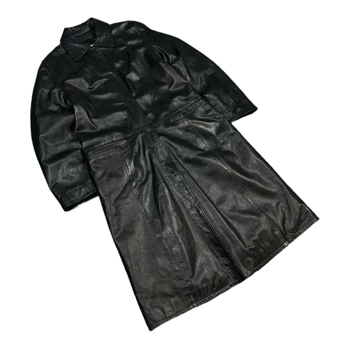 Japanese Brand IXS Womens Archive Avant Garde Y2K Long Leather Coat Size XL / US 12-14 / IT 48-50 - 2 Thumbnail