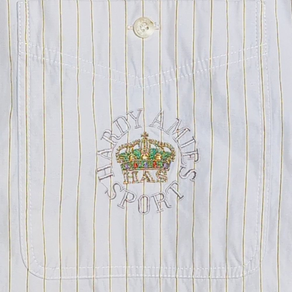 Hardy Amies Hardy Aimes Sz L Tan Striped Button-Up Shirt with Embroider Size US L / EU 52-54 / 3 - 3 Thumbnail